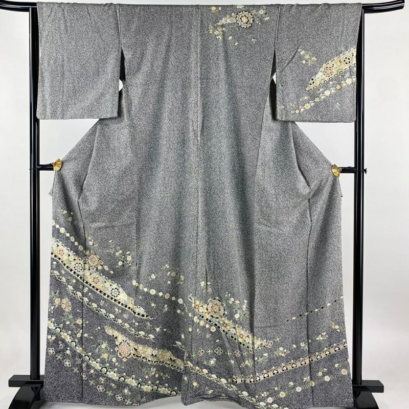 花菱 裄65 細かな染め 落ち着いた色味 小紋 正絹 AK-6635 着物・浴衣