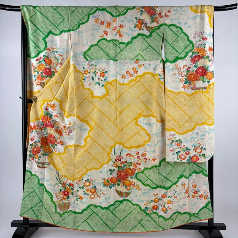 振袖 身丈163.5cm 裄丈63cm S 袷 牡丹 松 絞り 濃ピンク 正絹