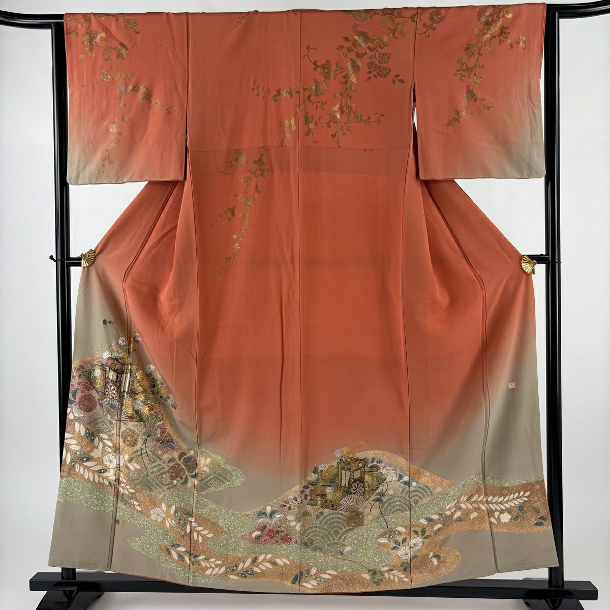 訪問着 身丈152cm 裄丈63.5cm S 袷 辻が花 染め分け 灰紫 正絹 秀