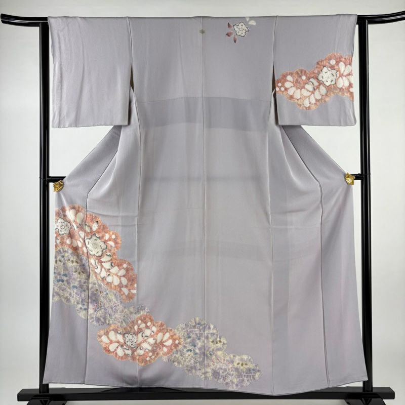 付下げ 身丈156.5cm 裄丈62cm S 袷 辻が花柄 雲文 薄紫 正絹 秀