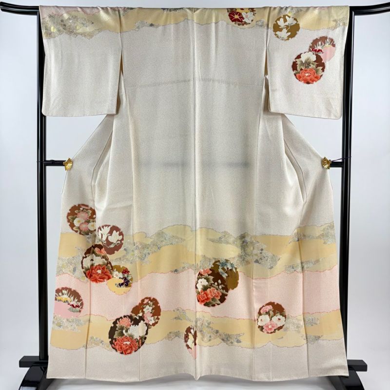 リサイクル着物】色打掛 身丈194cm 金彩加工 鶴 蝶 草花模様