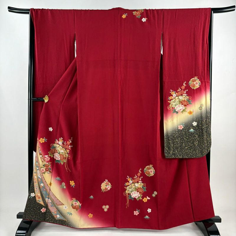 振袖 身丈163.5cm 裄丈67.5cm L 袷 鈴乃屋 桧扇 牡丹 金彩