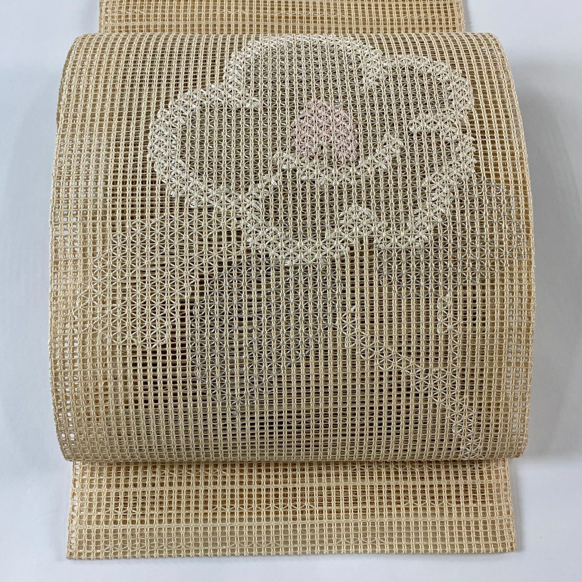 名古屋帯 秀品 夏帯 絽 八寸名古屋帯 松葉仕立て 霞 金銀糸 薄緑