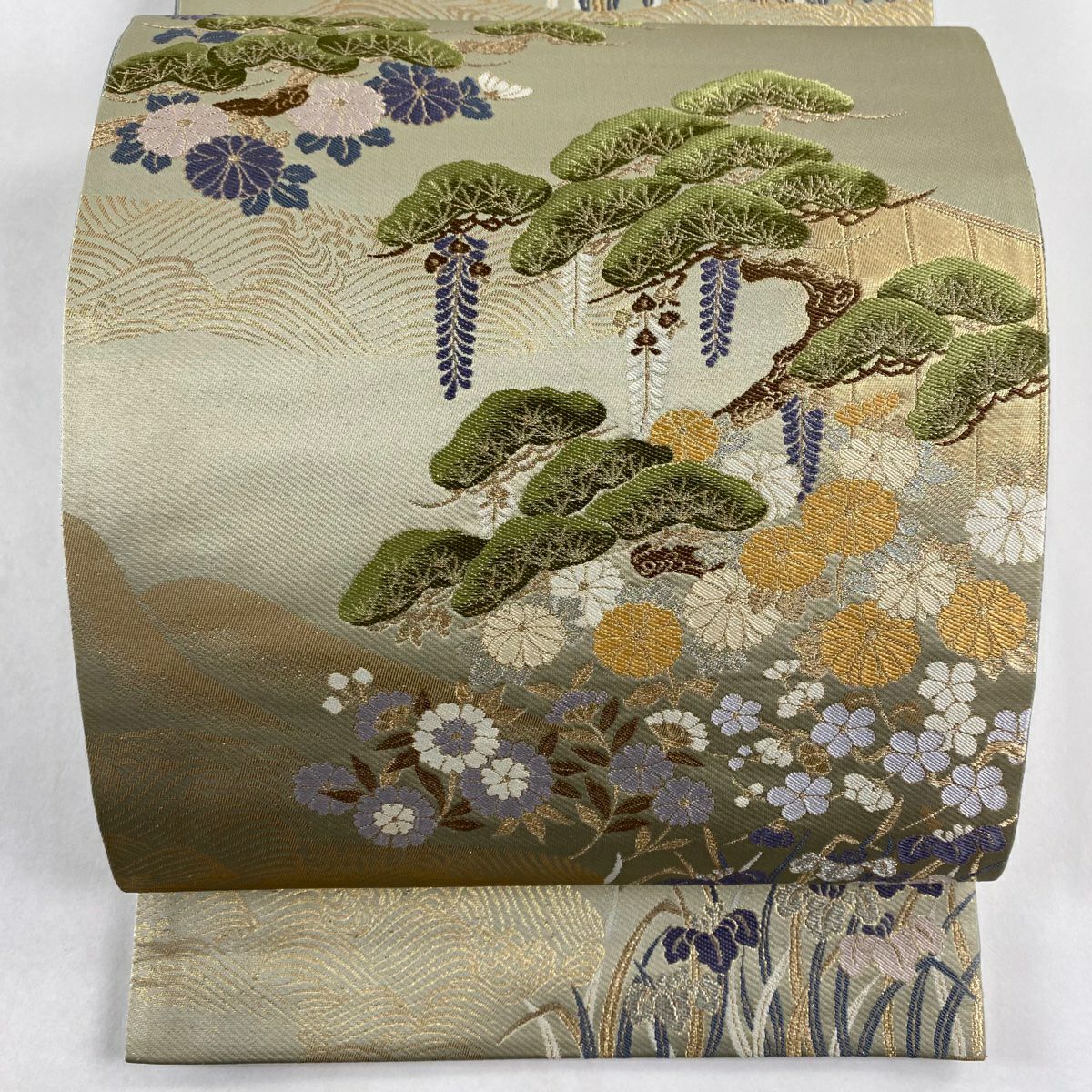 袋帯 美品 秀品 桜 波 金銀糸 箔 深緑 六通 正絹｜中古・古着・リサイクル着物通販｜バイセル オンライン