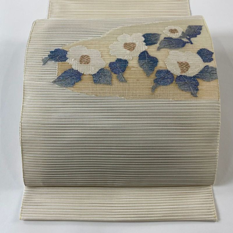 名古屋帯 秀品 夏帯 絽 八寸名古屋帯 草花 箔 金糸 ベージュ
