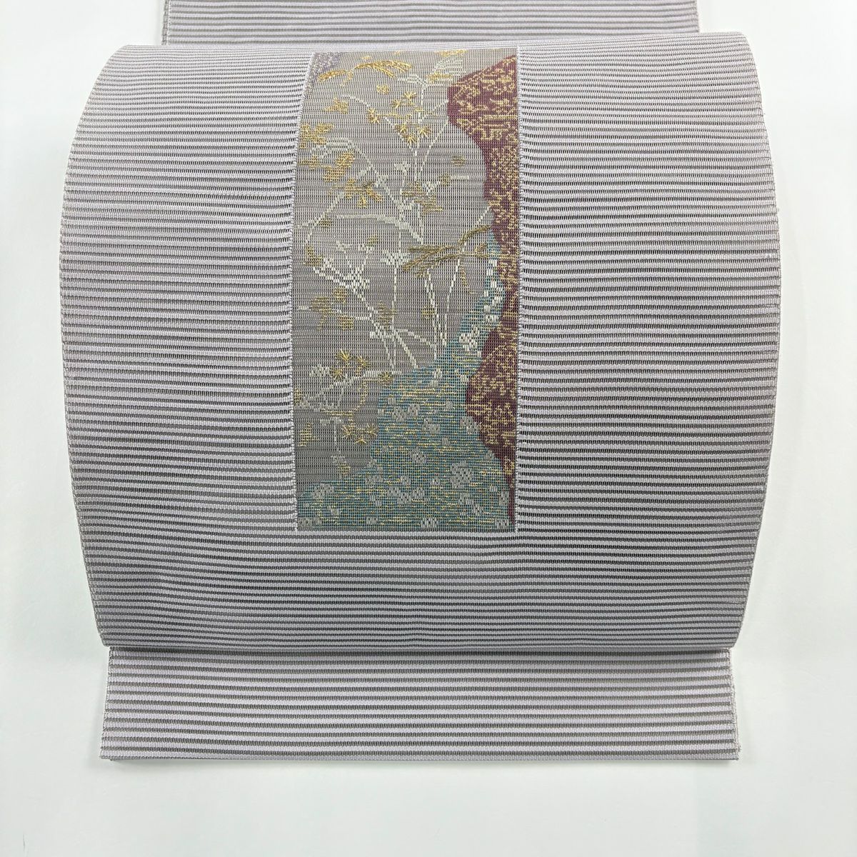 名古屋帯 美品 秀品 夏帯 絽 八寸名古屋帯 松葉仕立て 草花 流水