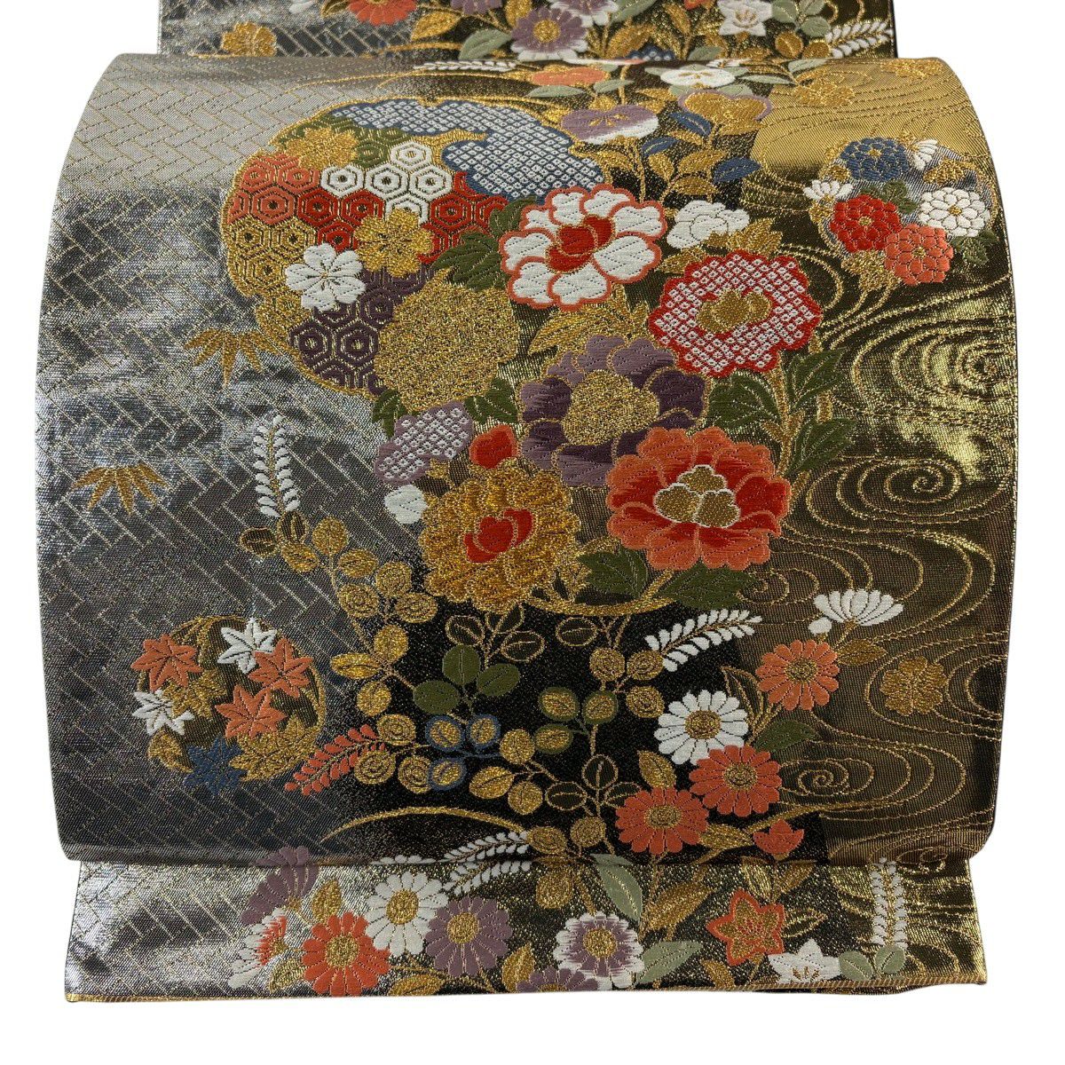 袋帯 秀品 桜 雪輪 刺繍 金糸 濃ピンク 六通 正絹｜中古・古着