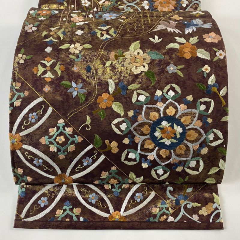 新品□正絹華文織り，繊細上品六通柄袋帯