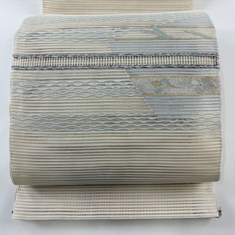 名古屋帯 秀品 夏帯 八寸名古屋帯 松葉仕立て 絽 横段 葉柄 金