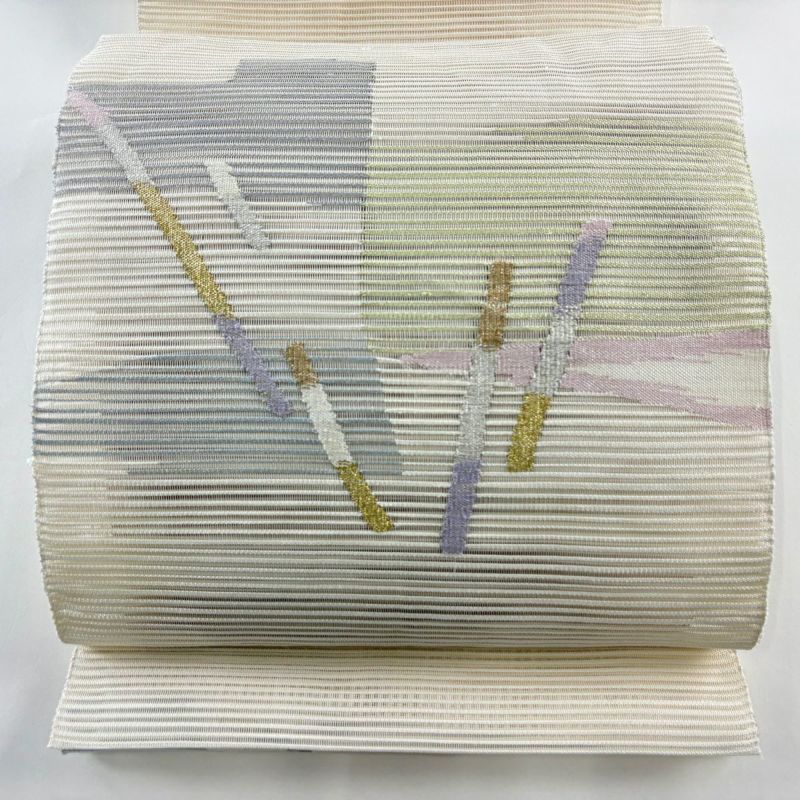 名古屋帯 美品 秀品 夏帯 八寸名古屋帯 松葉仕立て 絽 幾何学