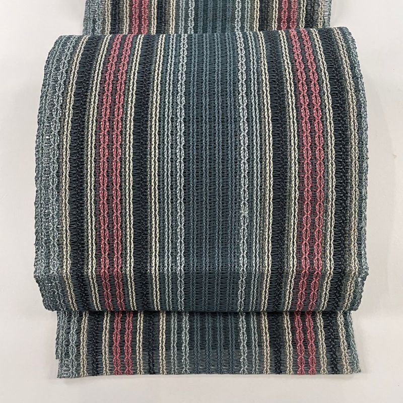 名古屋帯 美品 秀品 夏帯 八寸名古屋帯 羅 トンネル仕立て 縞 青