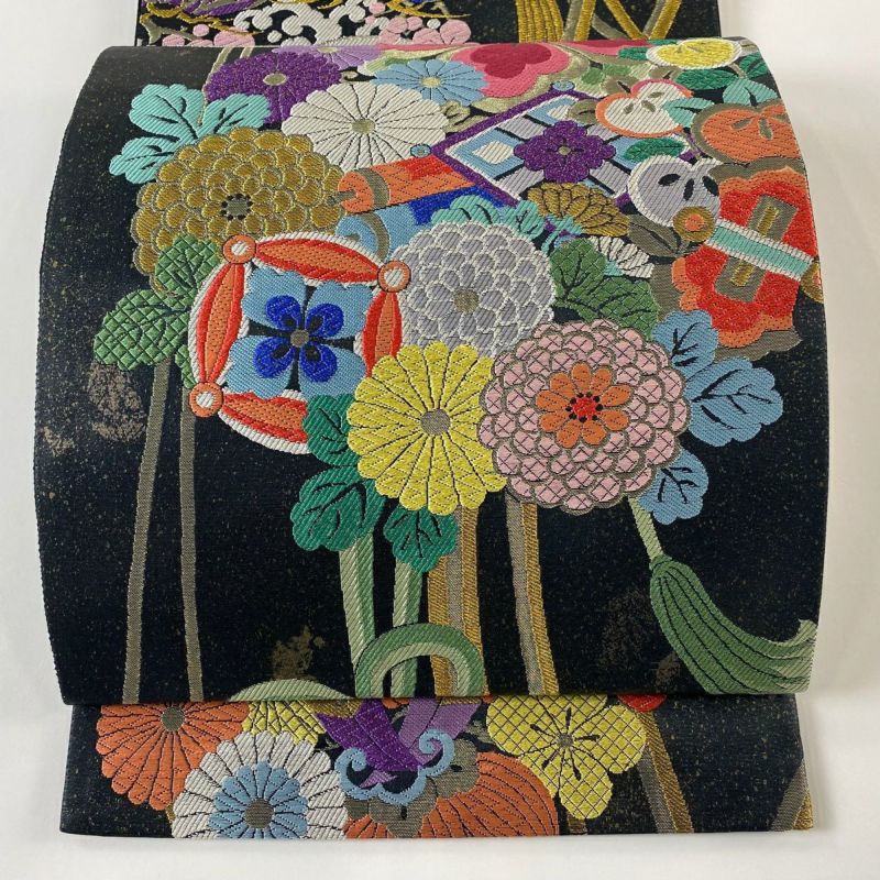 金駒刺繍 引箔袋帯【七宝 白灰】 [241021-kinho-39] - ￥115,000