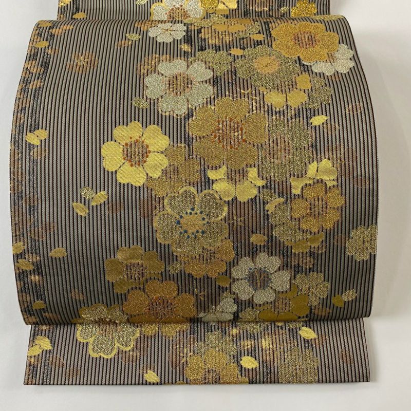 さが美 超美品 正絹 六通 袋帯 着物 439 シンプル竹 笹 金糸 金