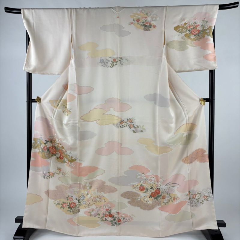訪問着 身丈167cm 裄丈69.5cm L 袷 花籠 雲文 刺繍 金彩 薄
