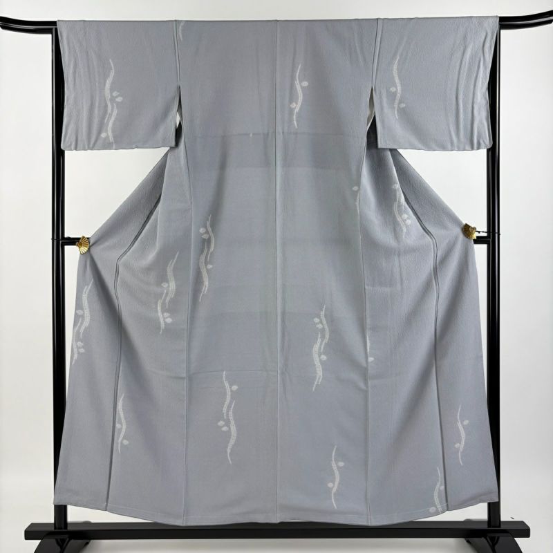 小紋 身丈155.5cm 裄丈65cm M 袷 幾何学模様 灰色 正絹 秀品