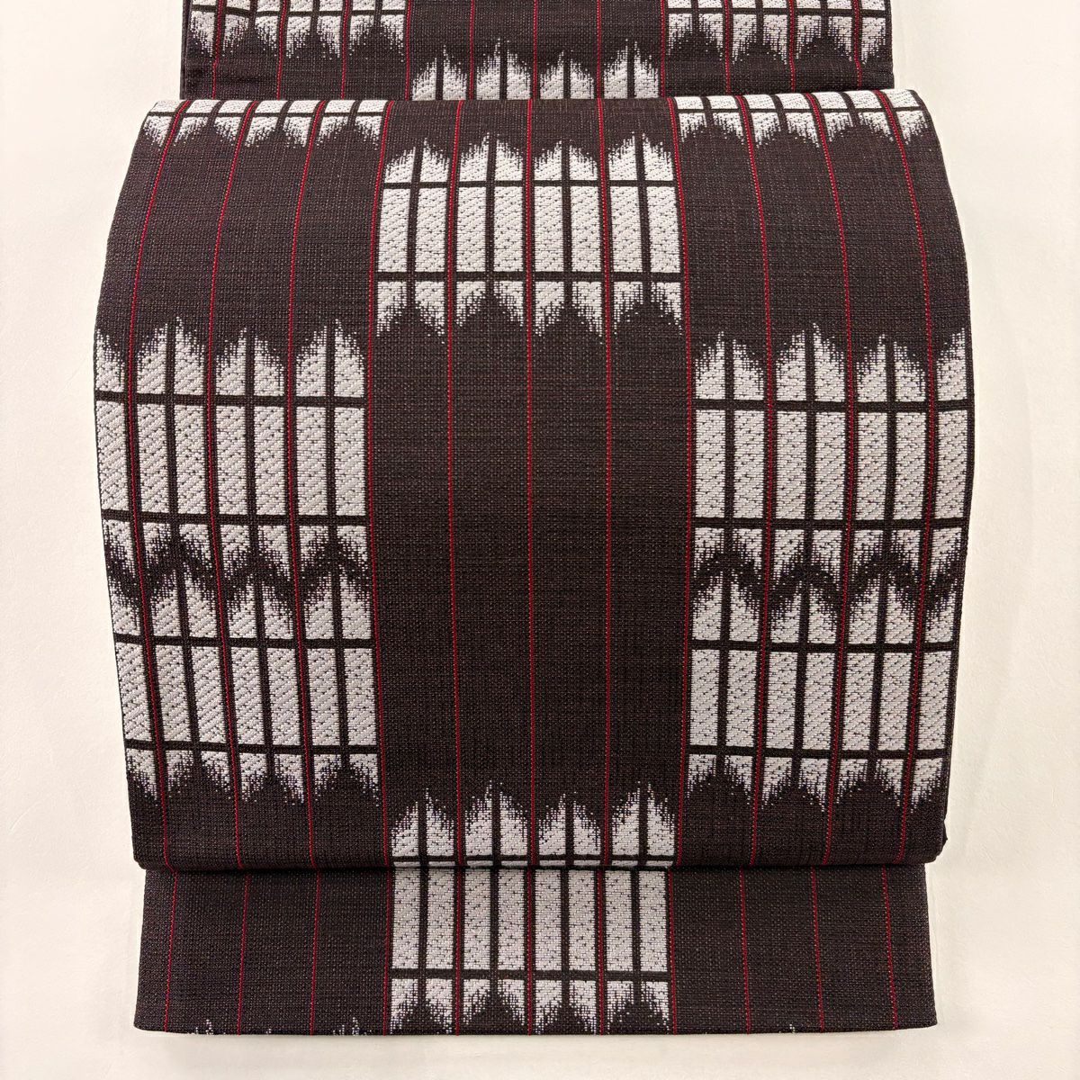袋帯 美品 秀品 夏帯 市松模様 幾何学模様 ぼかし 紫 全通 正絹