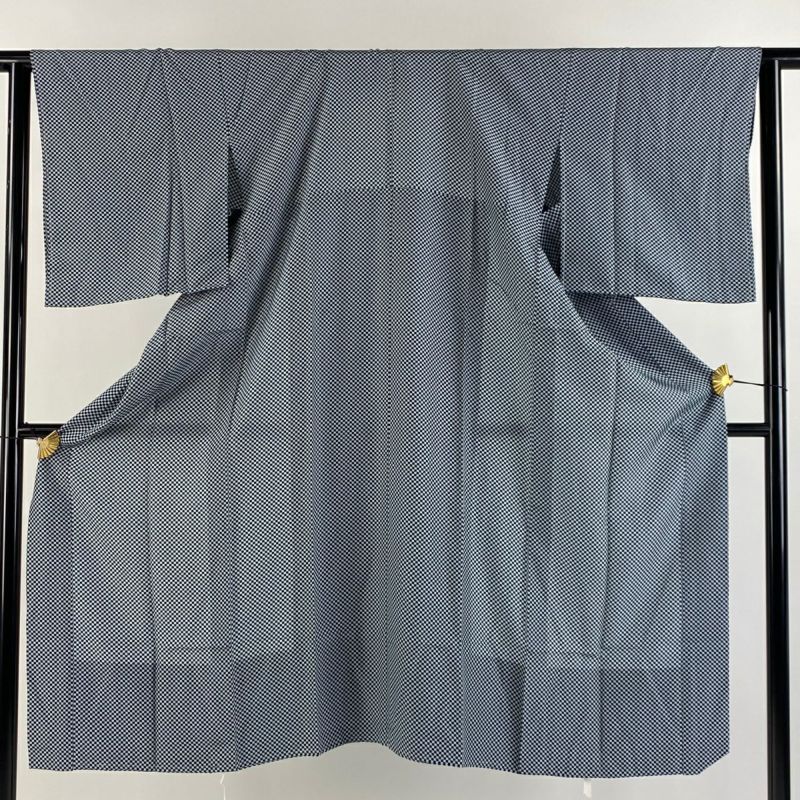 長襦袢 身丈128cm 裄丈63.5cm S 市松 紺色 正絹 秀品｜中古