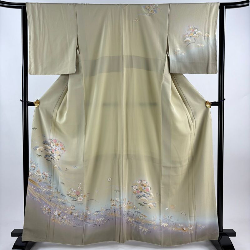 高級訪問着】 枝花文 暈し染め 銀彩 ロング丈 正絹 逸品✨No.64