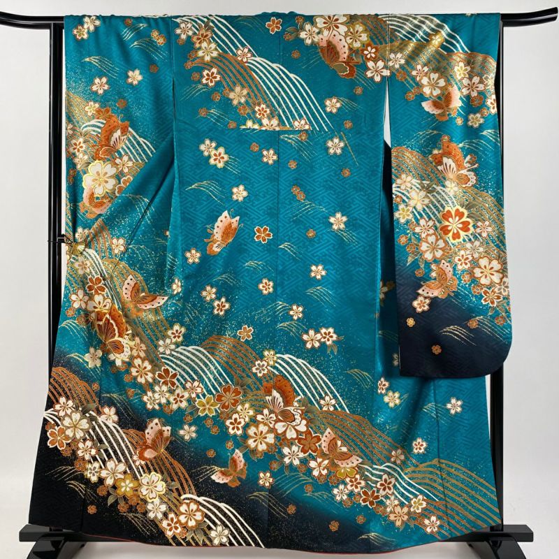振袖 身丈164.5cm 裄丈66cm M 袷 袋帯フルセット 桜 蔓帯 箔