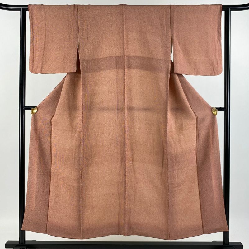 未使用品 小紋 ダークブラウン 花文 身丈154.0cm 裄丈67.0cm 正絹