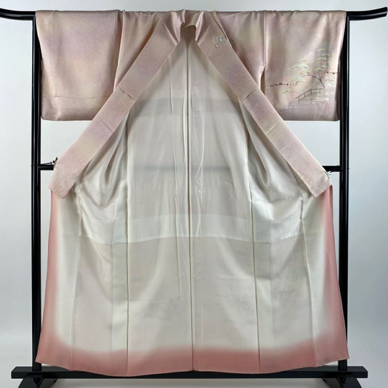 訪問着 身丈158.5cm 裄丈66.5cm M 袷 橋 菊 銀通し 金銀彩 薄