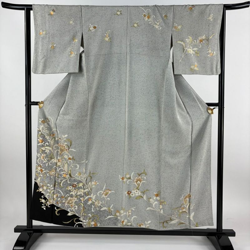 シックな草花模様 金彩 銀彩 白色 正絹 薄物 夏用 絽 紗 訪問着