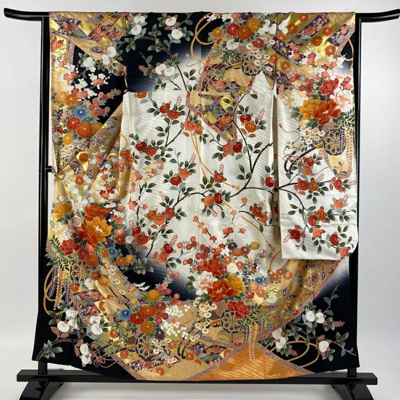 振袖 身丈157cm 裄丈63.5cm S 袷 花車 枝梅 金糸 金彩 薄