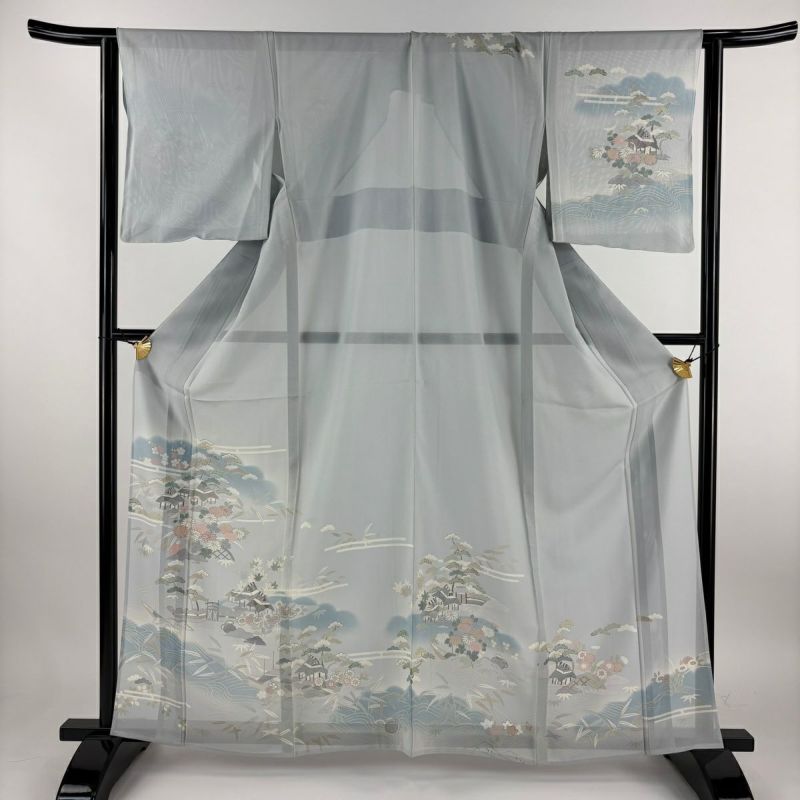 作家物落款 夏着物 正絹 縦絽“涼やかな味付けに松竹梅が薫る景色”