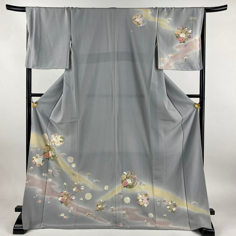 訪問着 身丈174cm 裄丈68cm L 袷 花丸文 松竹梅 金糸 金彩 青
