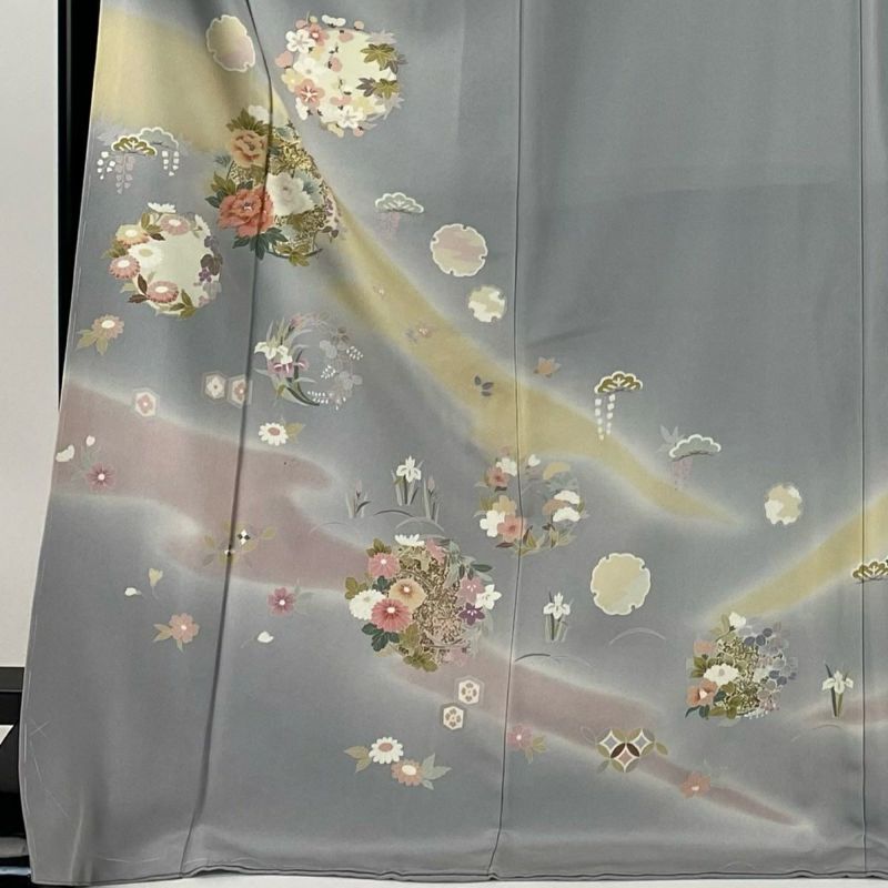 訪問着 身丈174cm 裄丈68cm L 袷 花丸文 松竹梅 金糸 金彩 青