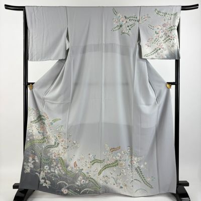 訪問着 身丈165cm 裄丈66cm M 袷 辻が花 箔 ぼかし 灰色 正絹 美