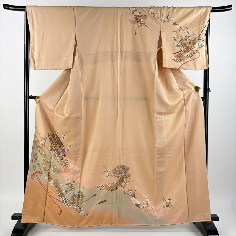 付下げ 着物 正絹 金彩 屋敷風景柄 kimono A-1679