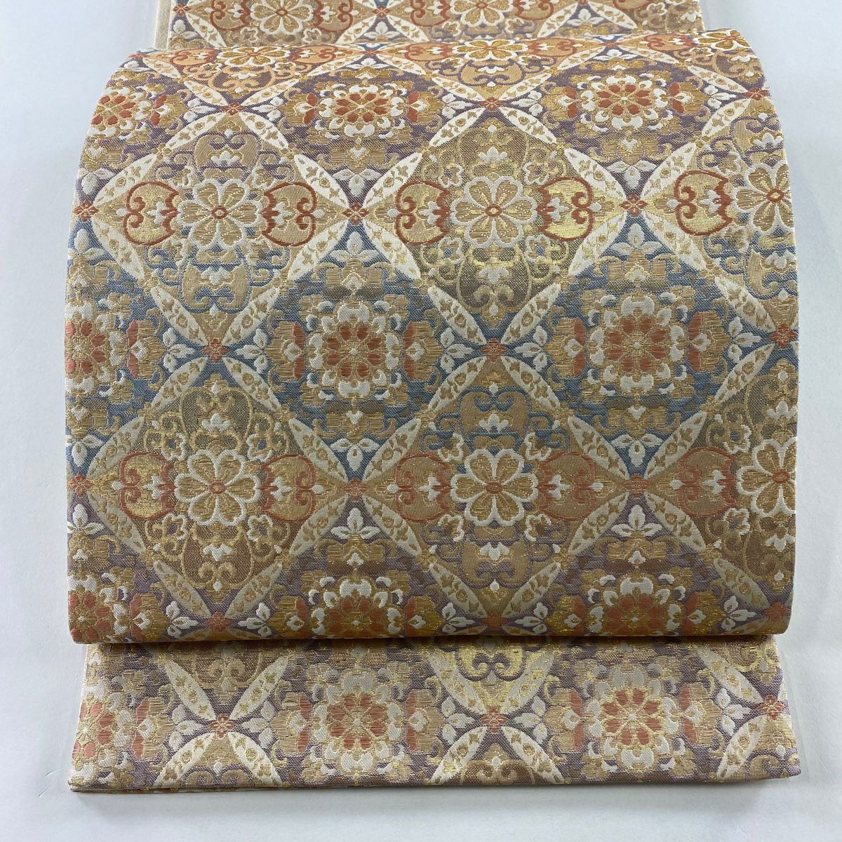 袋帯 美品 秀品 鳳凰 華文 銀糸 刺繍 ベージュ お太鼓柄 正絹
