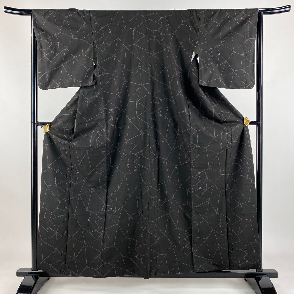 江戸小紋 身丈161cm 裄丈66.5cm M 袷 落款あり 鮫 墨色 正絹 秀品 一つ