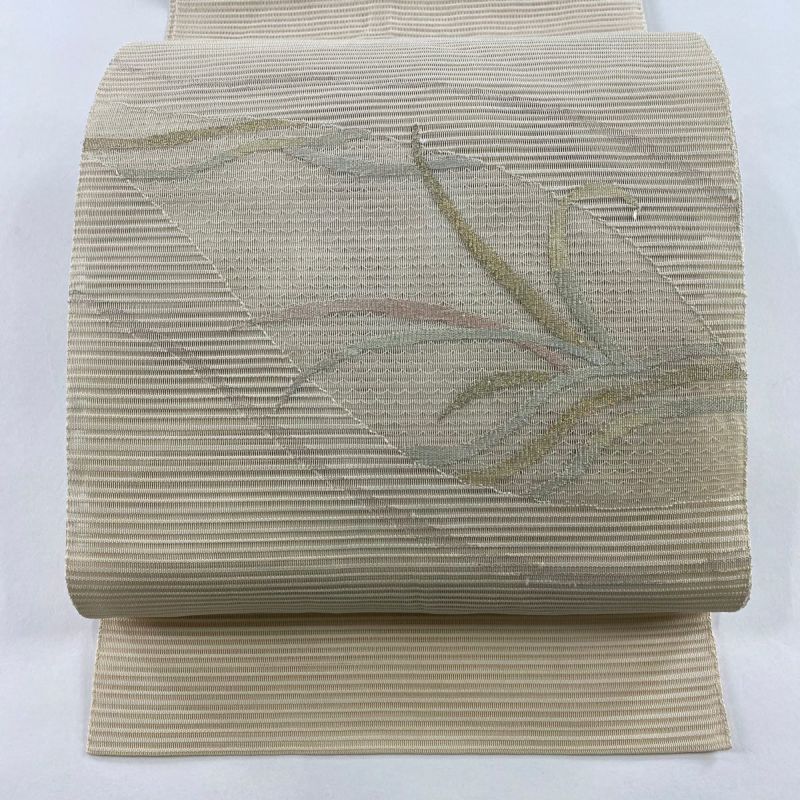 名古屋帯 秀品 夏帯 絽 松葉仕立て 八寸名古屋帯 葉柄 幾何学