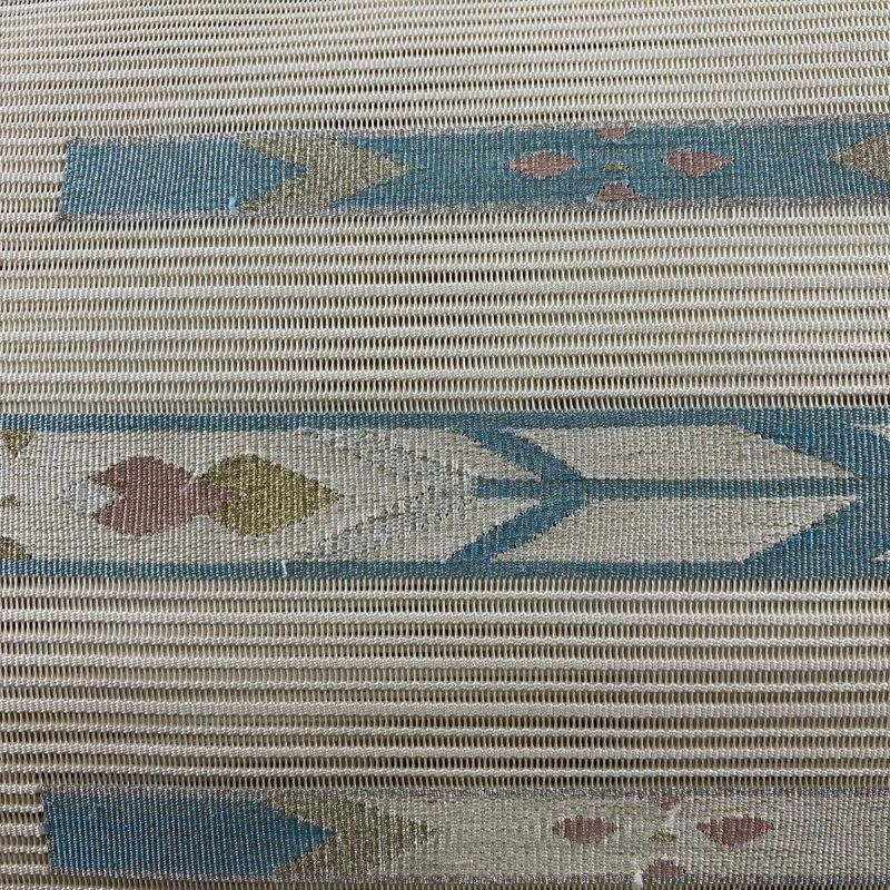 名古屋帯 秀品 夏帯 絽 八寸名古屋帯 松葉仕立て 縞 幾何学 金