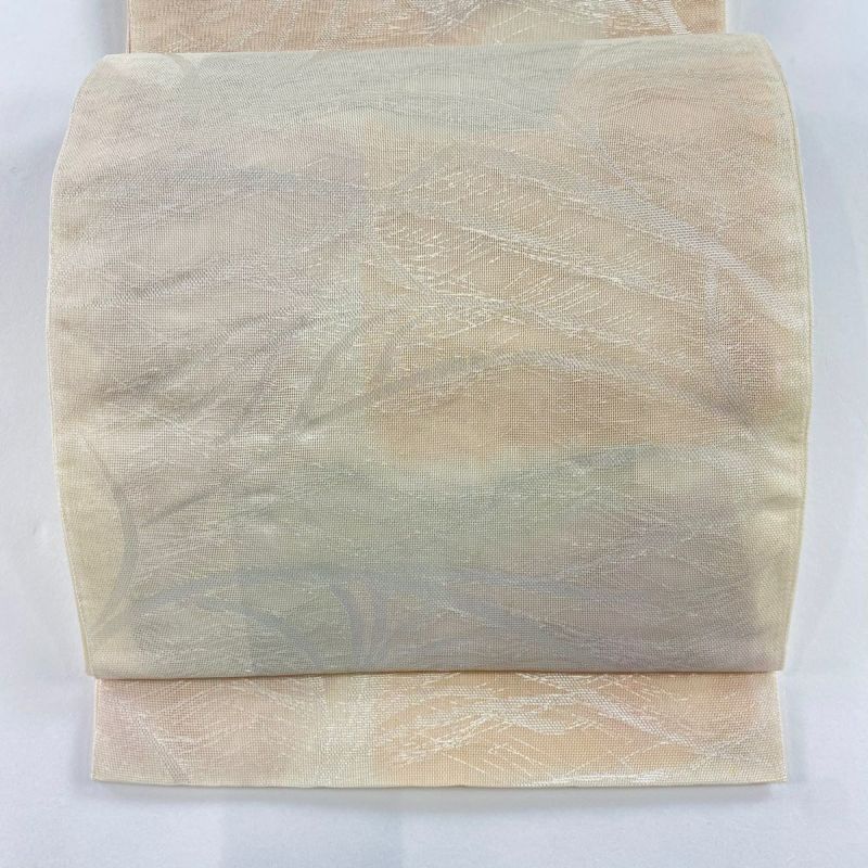 袋帯 秀品 夏帯 葉柄 箔 薄ピンク 六通 正絹｜中古・古着