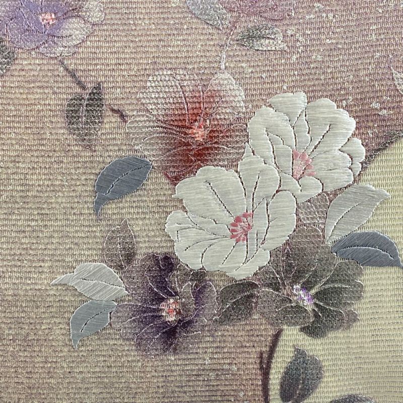 熱い販売 名古屋帯 秀品 正絹｜中古・古着 灰紫 銀彩 刺繍 枝花 夏帯 着物・浴衣