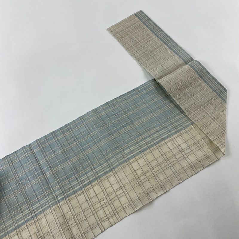 名古屋帯 美品 秀品 夏帯 松葉仕立て 八寸名古屋帯 格子 水色