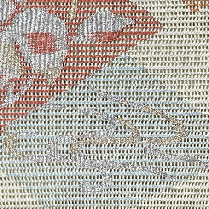 名古屋帯 秀品 夏帯 絽 八寸名古屋帯 草花 菱 金銀糸 灰緑 正絹