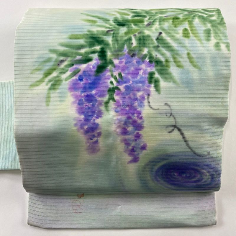正絹 絽 草花とオーロラ 名古屋帯の作り帯 着物・浴衣