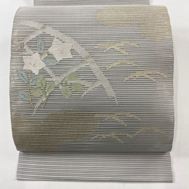 名古屋帯 秀品 夏帯 絽 桔梗 雲文 金銀糸 灰色 正絹｜中古・古着