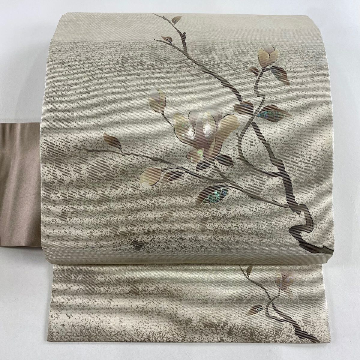 名古屋帯 秀品 花唐草 ヱ霞 螺鈿 金彩 銀色 正絹 ｜中古・古着