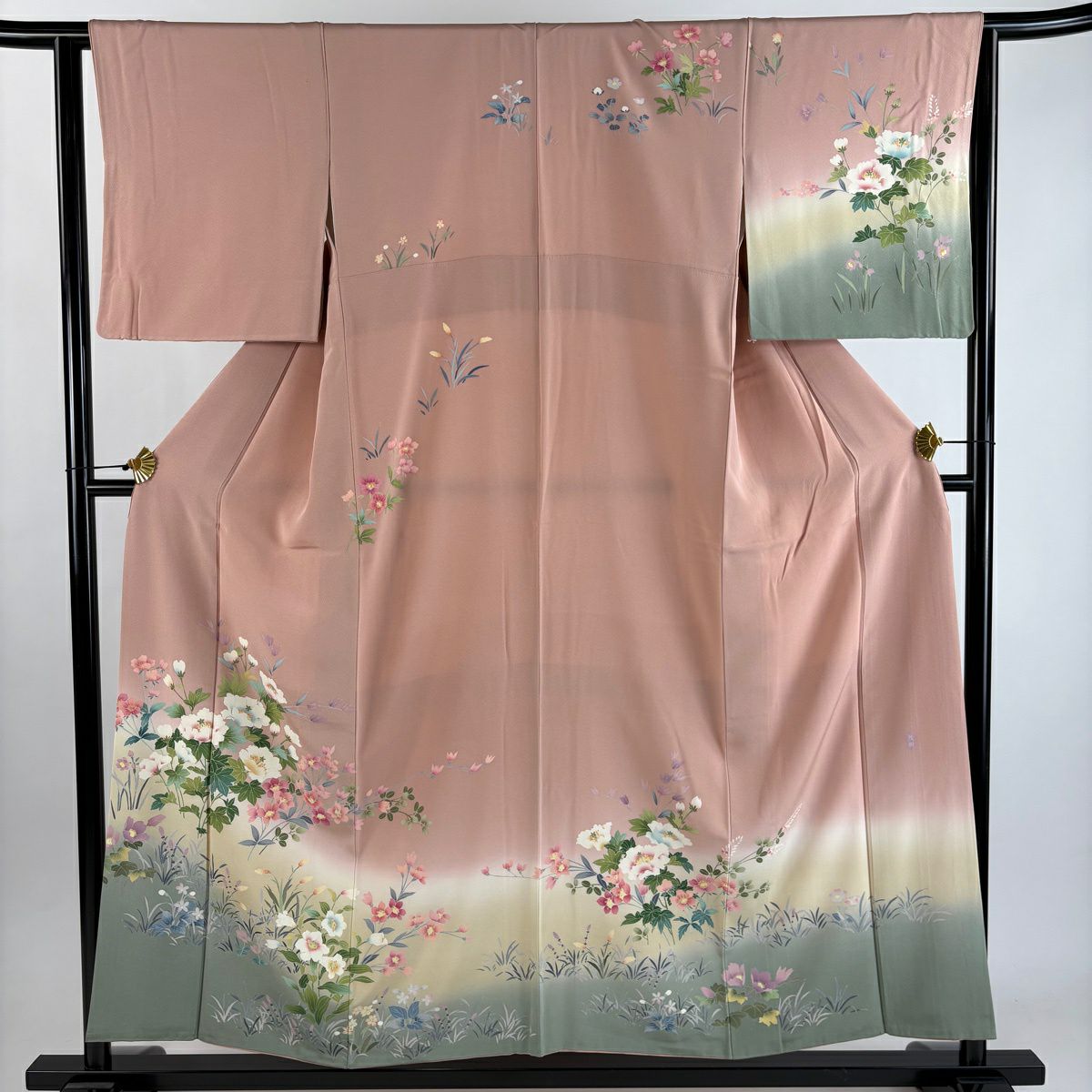 訪問着 身丈154.5cm 裄丈62.5cm S 袷 落款あり 枝花 染め分け ぼかし