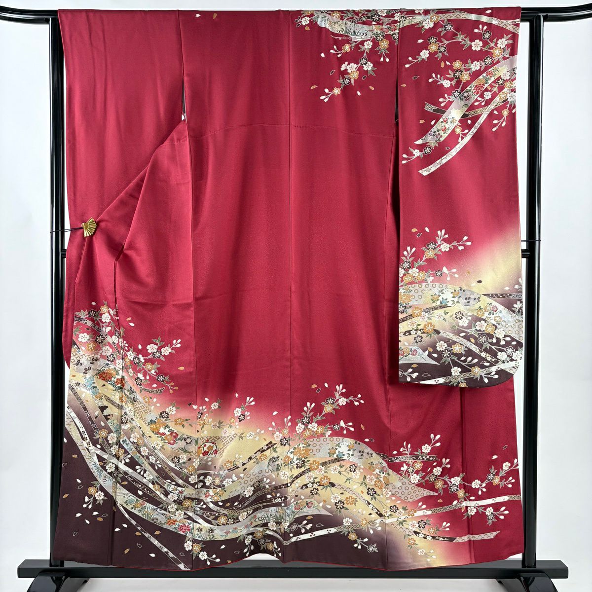 美品】 振袖 身丈157cm 裄丈62.5cm S 袷 桜 熨斗 金糸 金銀彩 濃ピンク