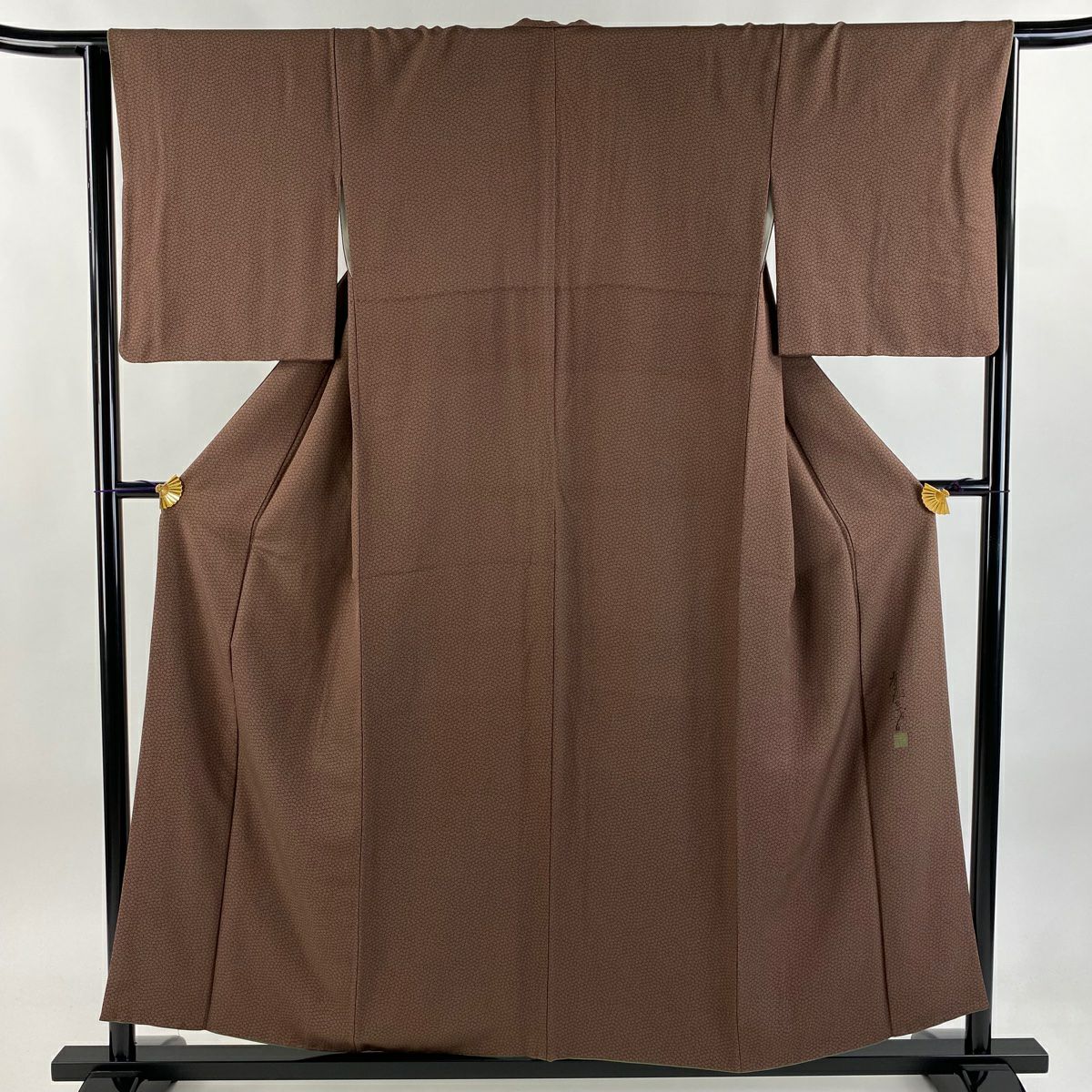 美品】 小紋 身丈154cm 裄丈64.5cm M 袷 斉藤三才 落款あり 小花 茶色