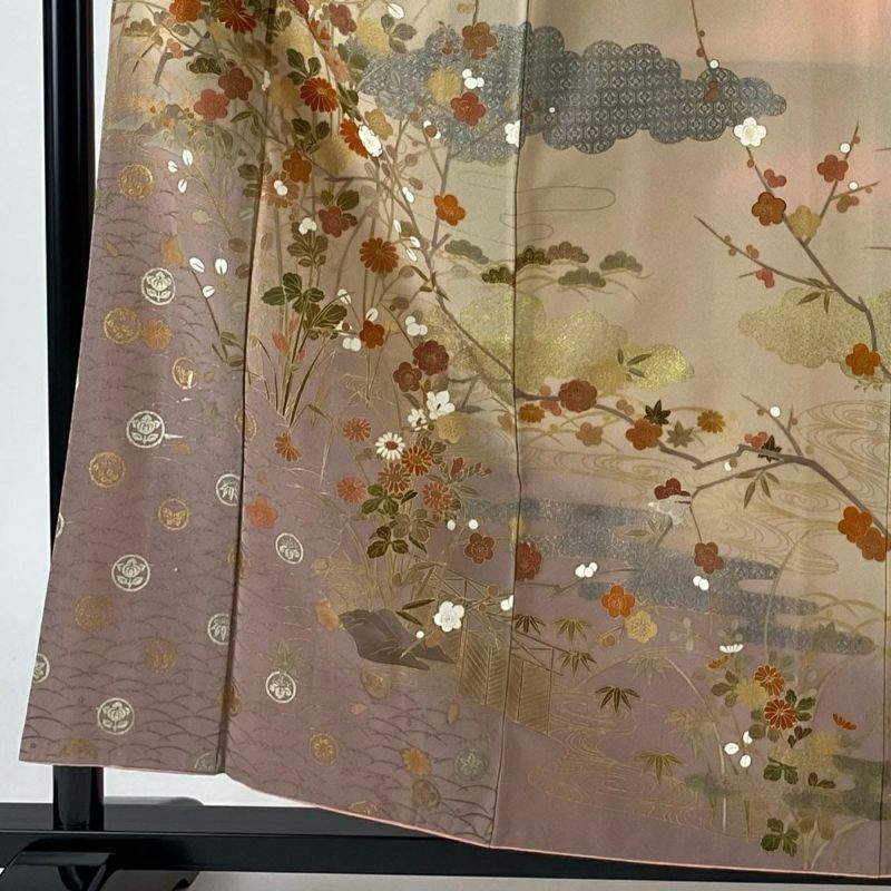 訪問着 身丈156.5cm 裄丈64.5cm M 袷 落款あり 枝梅 菊 金銀彩