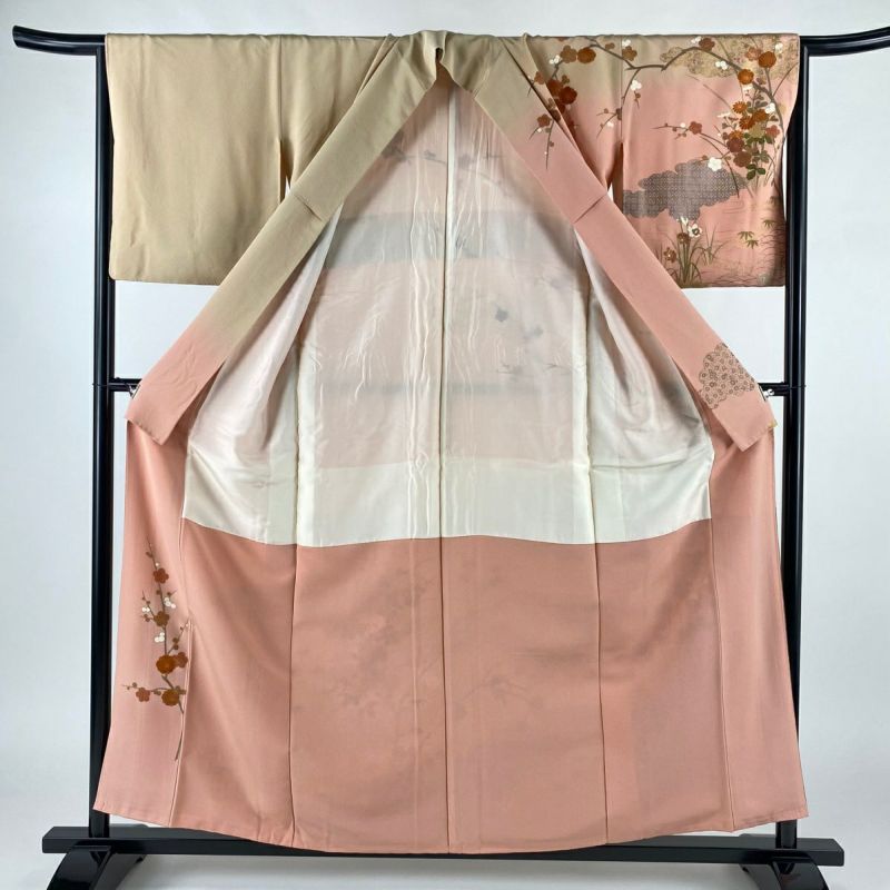 訪問着 身丈156.5cm 裄丈64.5cm M 袷 落款あり 枝梅 菊 金銀彩