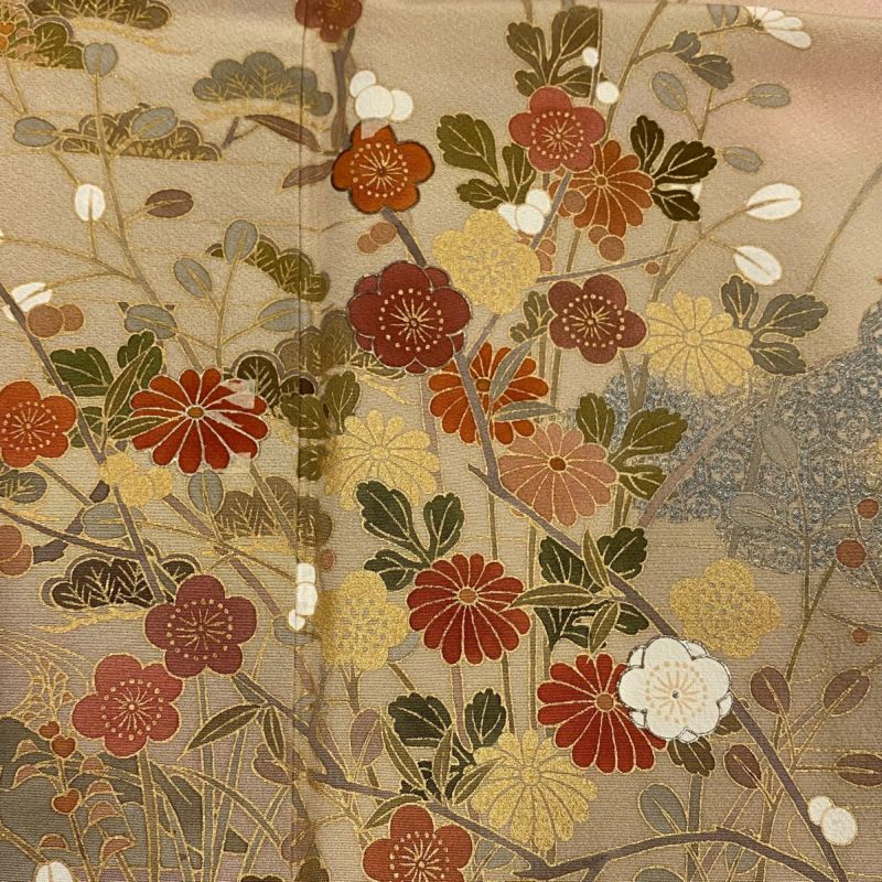 付下げ 小紋　袷　着物 梅の花模様 金通し肌色 正絹　2HM8 3a4160e56f65327e7387df088e516a