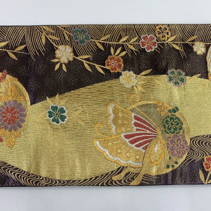 在庫一掃】 袋帯 美品 秀品 鳳凰 花丸文 箔 金銀糸 灰紫 六通 在庫一掃】 袋帯 美品 秀品 鳳凰 花丸文 箔 金銀糸 灰紫 六通